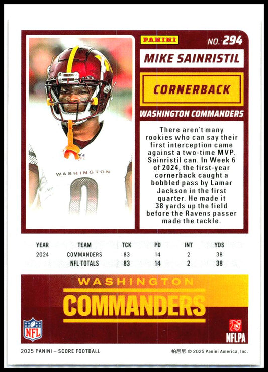 2025 Score #294 Mike Sainristil Washington Commanders