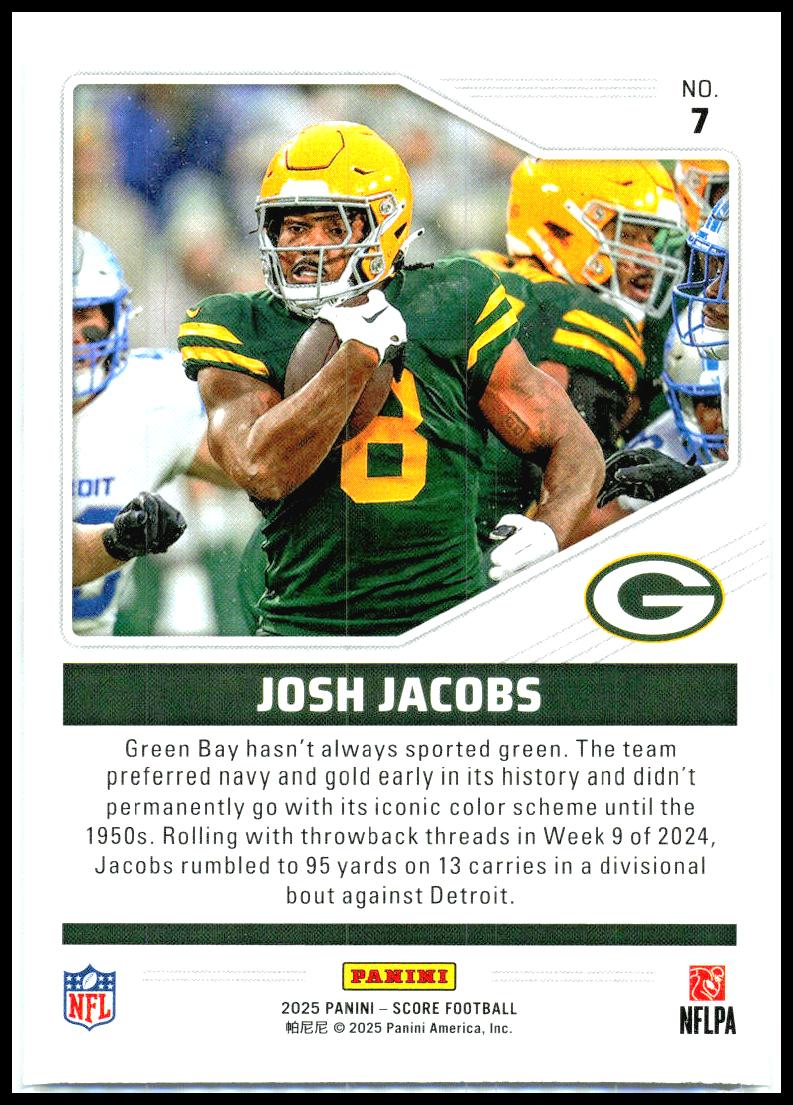 2025 Score Throwbacks #7 Josh Jacobs Green Bay Packers