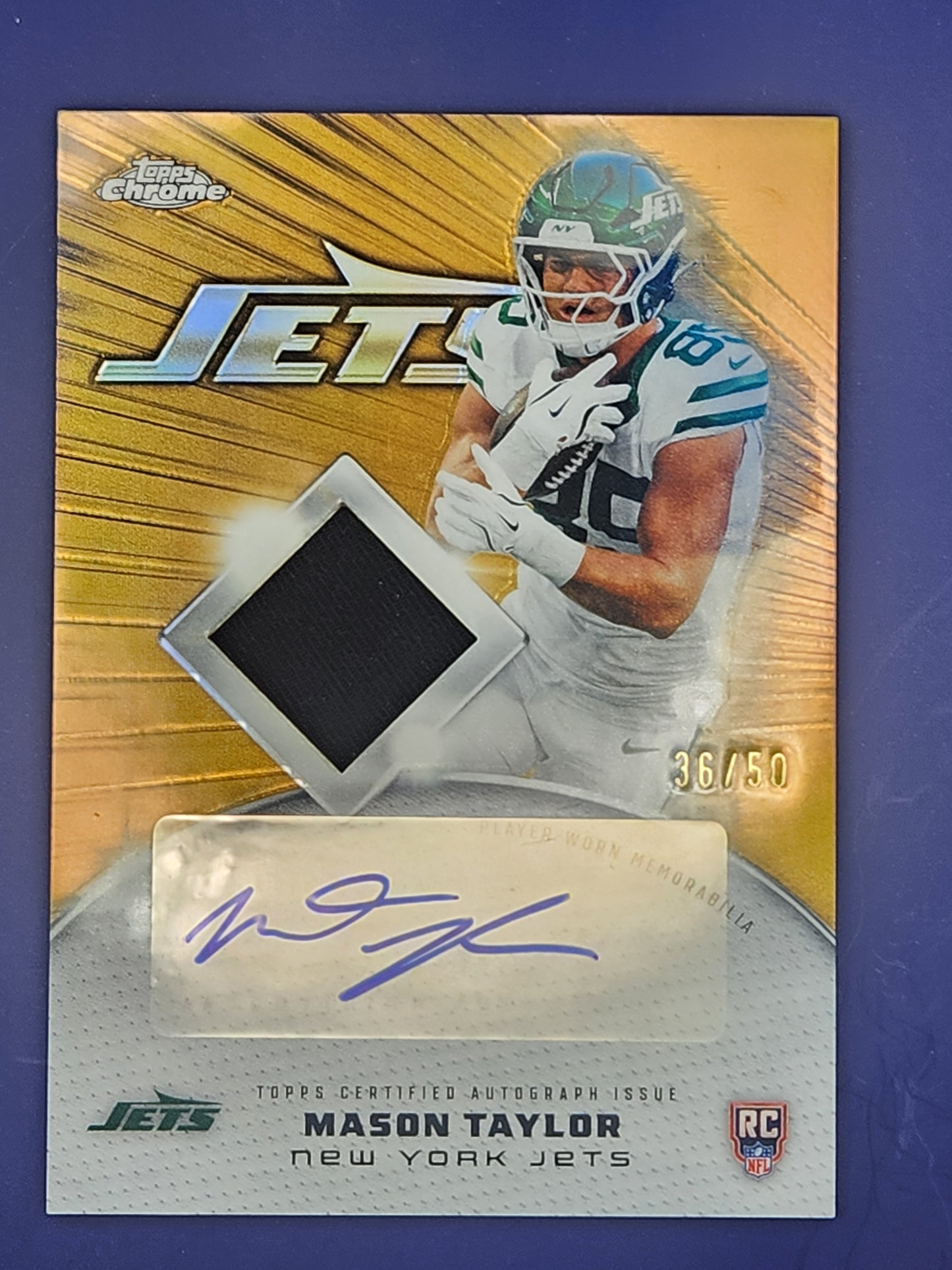 2025 Topps Chrome Gold Rookie Patch Auto /50 #RPA-MT Mason Taylor Auto Jets