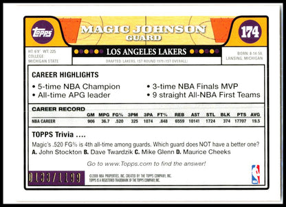 2008-09 Topps Orange #174 Magic Johnson #/1199 Los Angeles Lakers