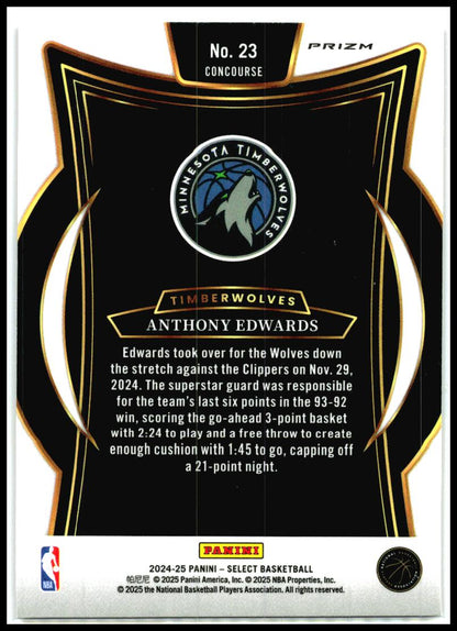 2024-25 Panini Select Red Ice #23 Anthony Edwards Minnesota Timberwolves