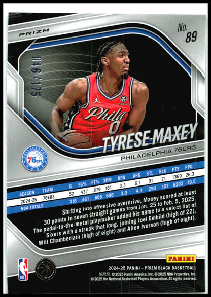 2024-25 Panini Prizm Black White Prizms #89 Tyrese Maxey 76ers
