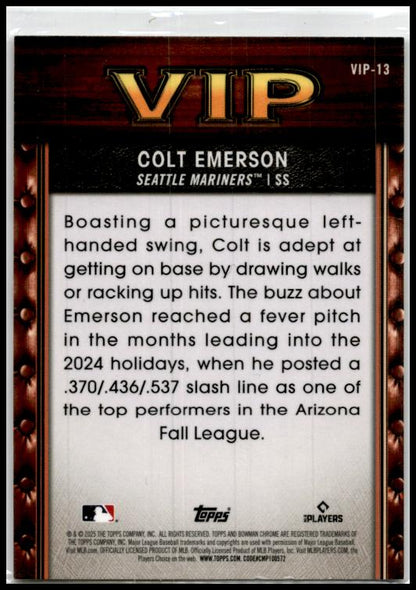 2025 Bowman Very Important Prospects #VIP-13 Colt Emerson Seattle Mariners