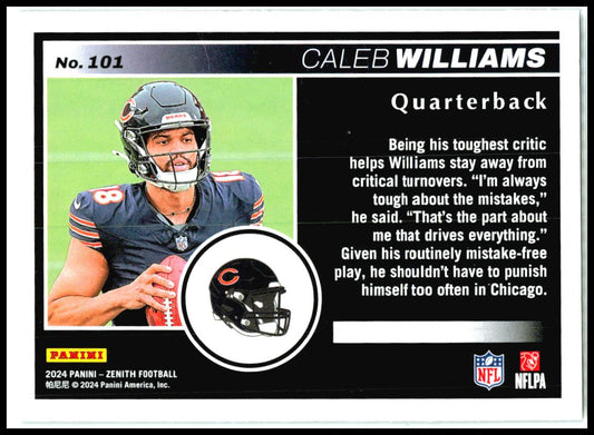 2024 Panini Zenith Two Minute Drill #101 Caleb Williams Rookie Chicago Bears
