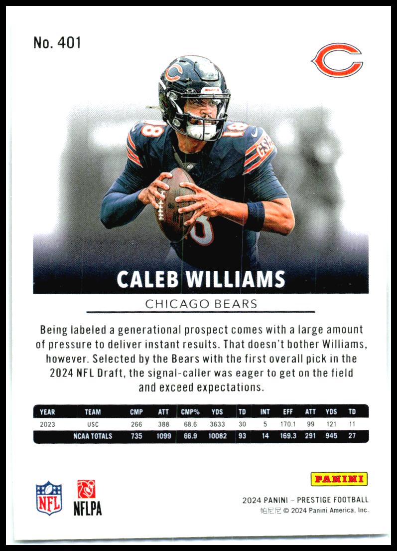 2024 Panini Prestige #401 Caleb Williams Rookie Chicago Bears