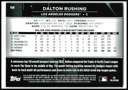 2026 Topps Chrome Black #150 Dalton Rushing Los Angeles Dodgers