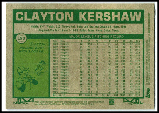 2026 Topps Heritage Chrome Blue Refractors #190 Clayton Kershaw Dodgers