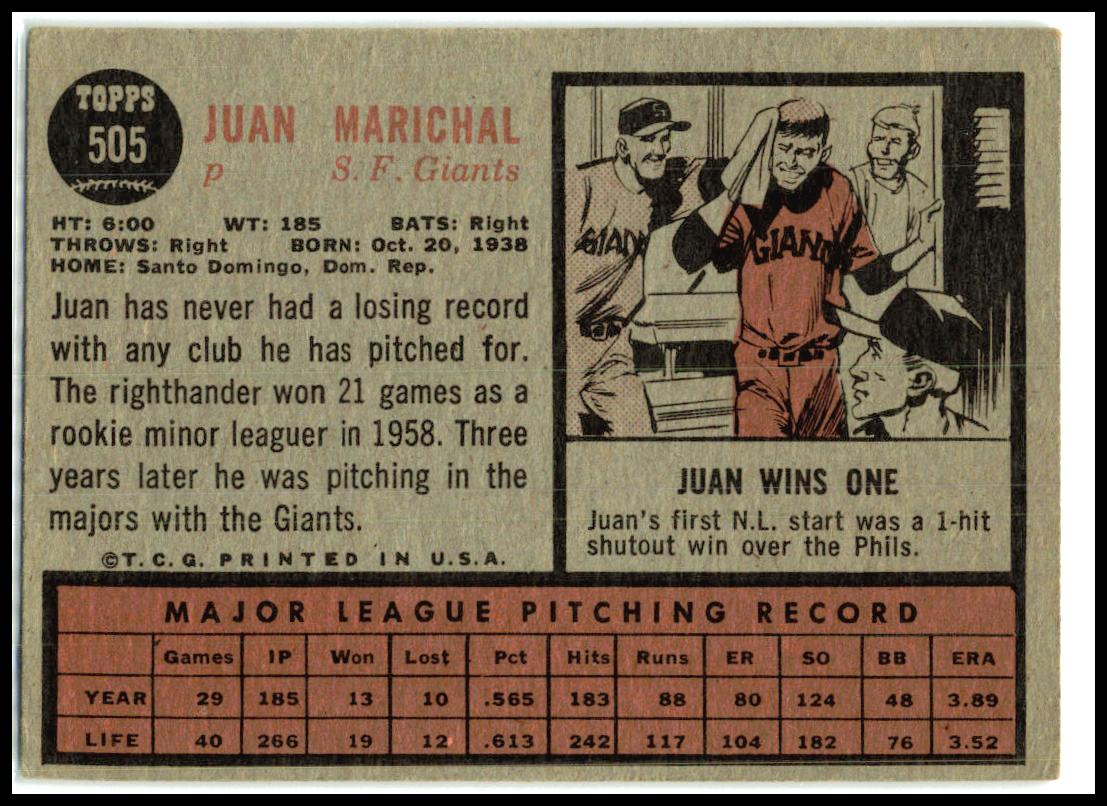 1962 Topps #505 Juan Marichal San Francisco Giants