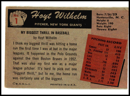 1955 Bowman #1 Hoyt Wilhelm New York Giants