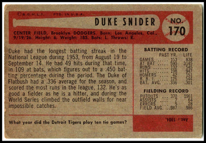 1954 Bowman #170 Duke Snider Brooklyn Dodgers