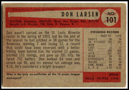1954 Bowman #101 Don Larsen Rookie Baltimore Orioles