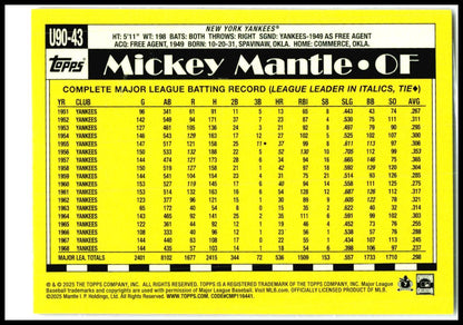 2025 Topps Update 1990 Topps 35th Anniversary #U90-43 Mickey Mantle Yankees