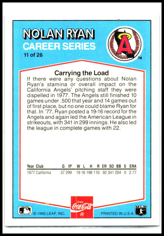 1992 Donruss Coca-Cola Nolan Ryan #11 Nolan Ryan California Angels