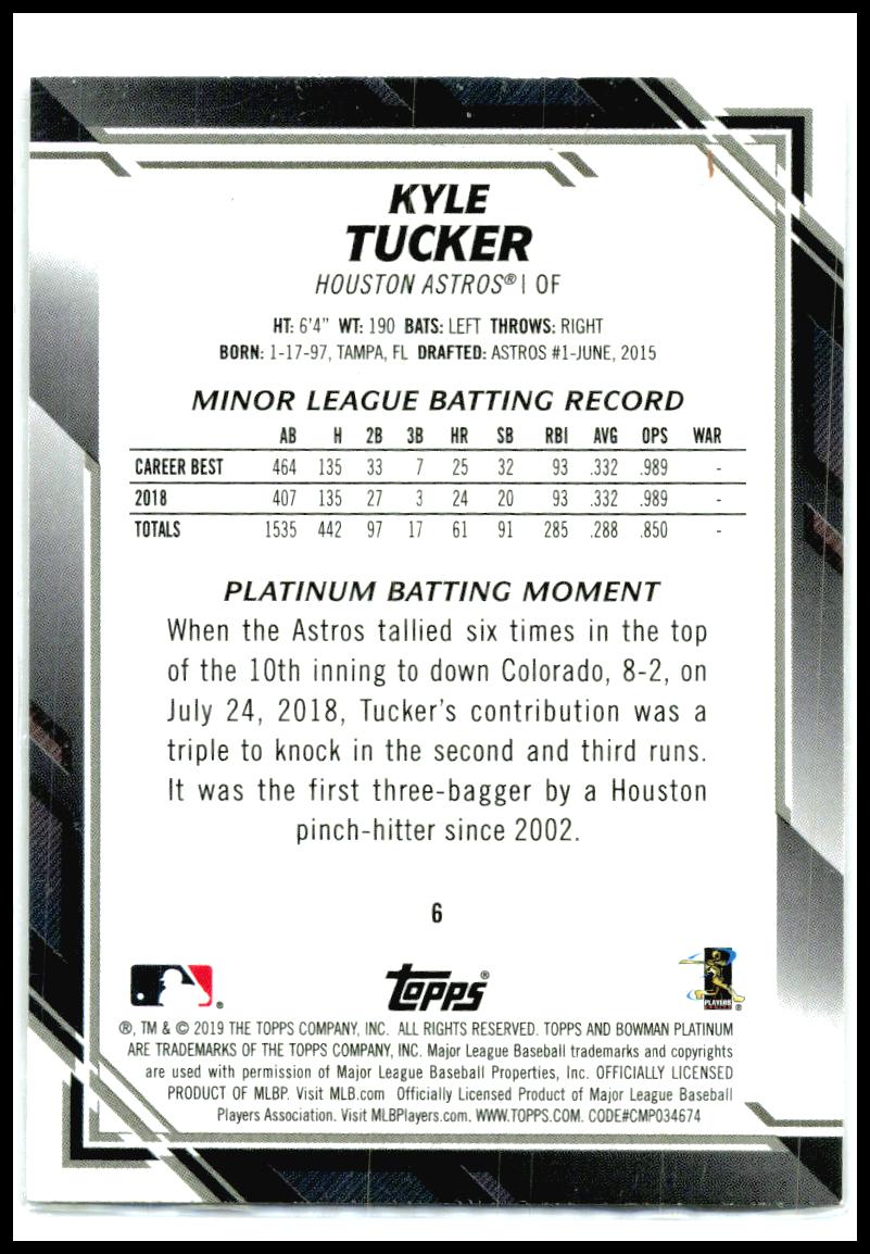 2019 Bowman Platinum #6 Kyle Tucker Rookie Houston Astros