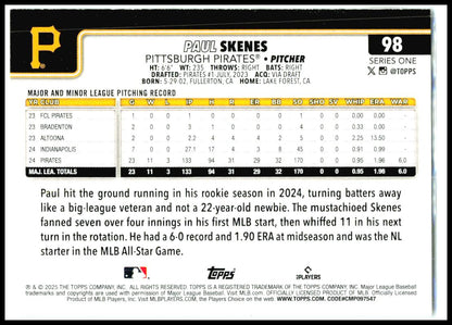 2025 Topps #98 Paul Skenes Pittsburgh Pirates