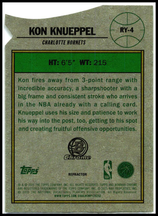 2025-26 Bowman Rookie Of The Year Favorites #RY-4 Kon Knueppel Charlotte Hornets