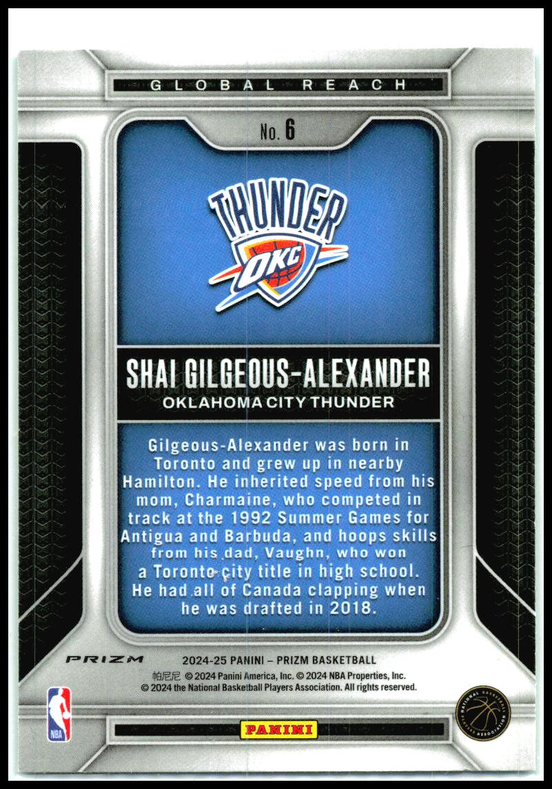 2024-25 Prizm Global Reach Prizms Green #6 Shai Gilgeous-Alexander Thunder