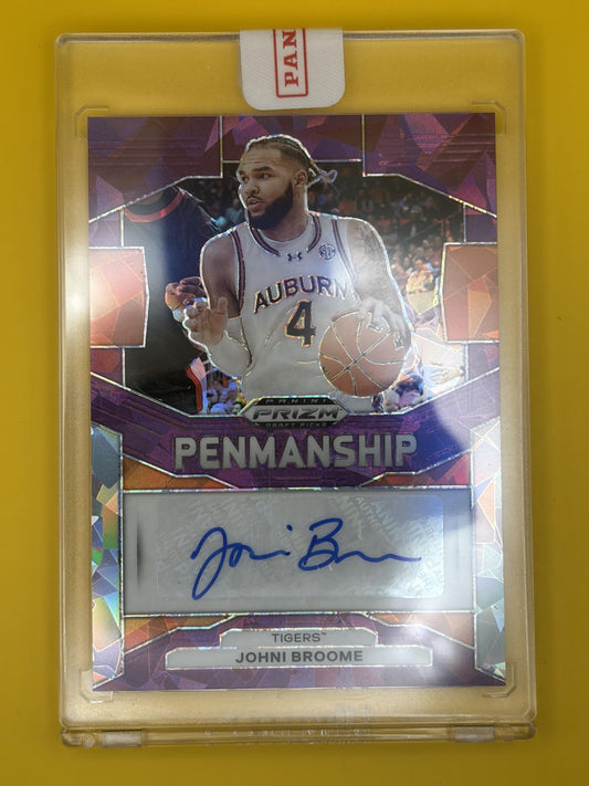 2024 Prizm Draft Picks Penmanship Purple Ice #P-JBM Johni Broome Auto 76ers