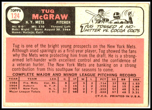 1966 Topps #124 Tug McGraw New York Mets