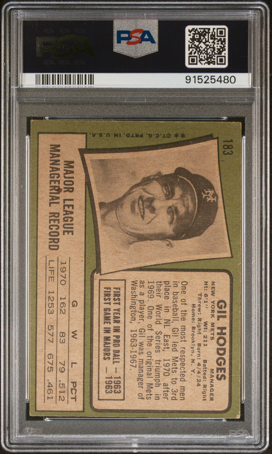 1971 Topps #183 Gil Hodges PSA 4 Mets