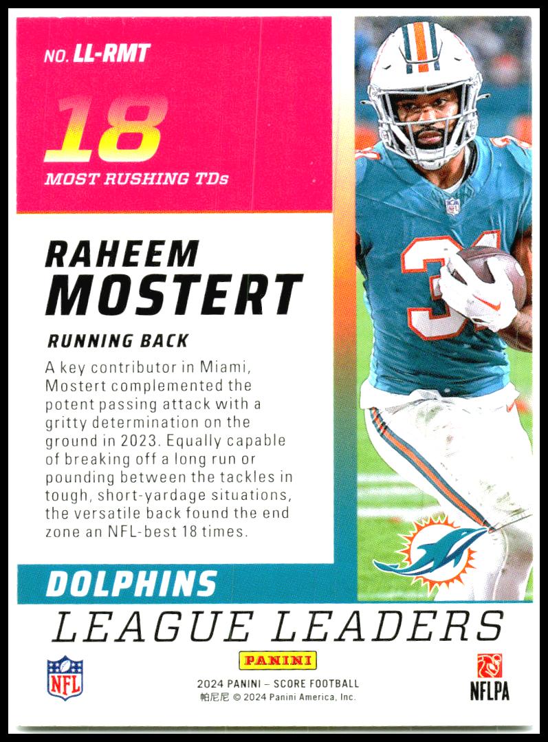 2024 Score League Leaders Orange #LL-RMT Raheem Mostert Miami Dolphins