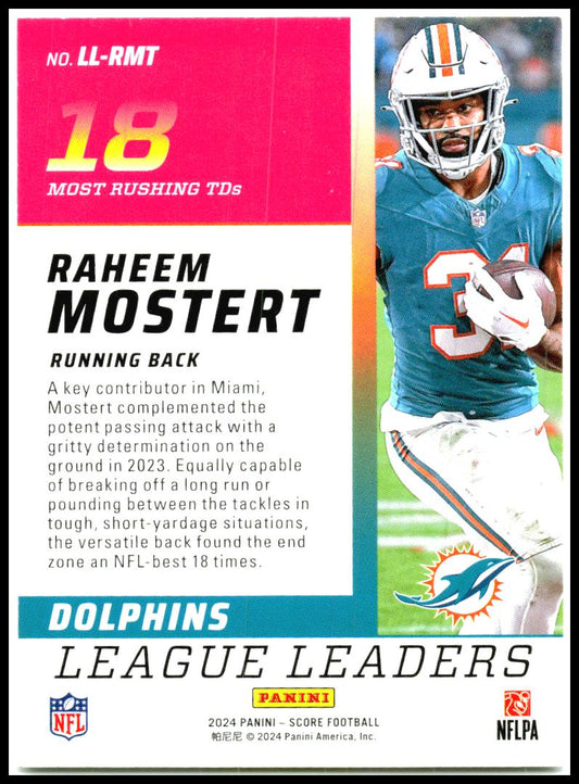 2024 Score League Leaders Orange #LL-RMT Raheem Mostert Miami Dolphins