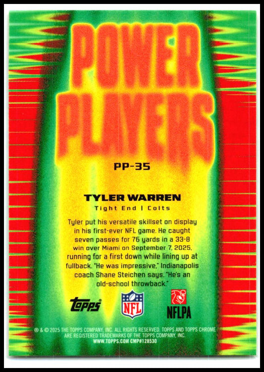 2025 Topps Chrome Power Players X-Fractor #PP-35 Tyler Warren Indianapolis Colts