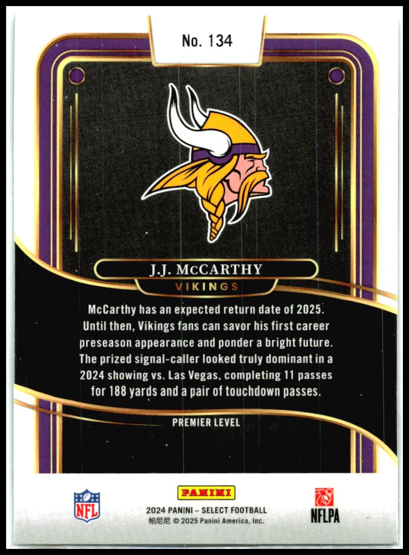 2024 Panini Select #134 J.J. McCarthy Rookie Minnesota Vikings