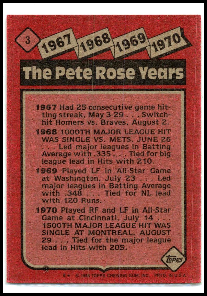 1986 Topps #3 The Pete Rose Years: 1967-1970 TPRY Cincinnati Reds