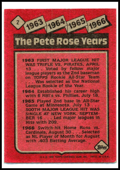 1986 Topps #2 The Pete Rose Years: 1963-1966 TPRY Cincinnati Reds