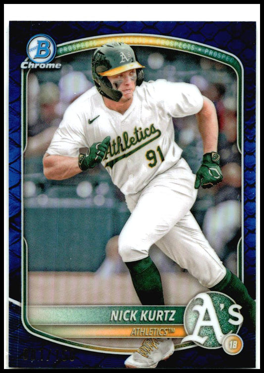 2025 Bowman Reptilian Blue Refractor #/150 #BCP-114 Nick Kurtz Athletics