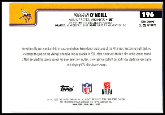 2025 Topps Chrome Hot Pink X-Fractor #196 Brian O'Neill Minnesota Vikings