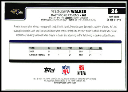 2025 Topps Chrome Yellow Pink X-Fractor #26 Devontez Walker Baltimore Ravens