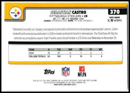 2025 Topps Chrome X-Fractor #370 Sebastian Castro Rookie Pittsburgh Steelers