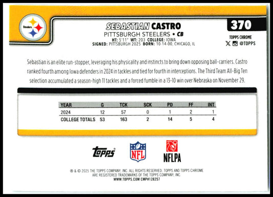 2025 Topps Chrome X-Fractor #370 Sebastian Castro Rookie Pittsburgh Steelers