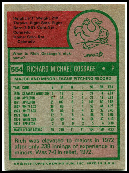 1975 Topps #554 Rich Gossage Chicago White Sox