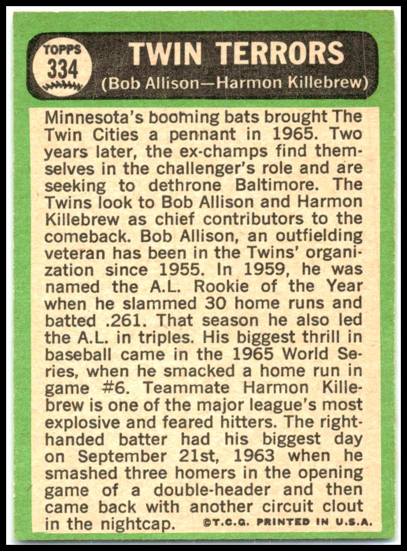 1967 Topps #334 Twin Terrors Minnesota Twins