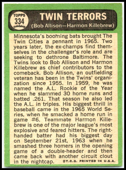 1967 Topps #334 Twin Terrors Minnesota Twins