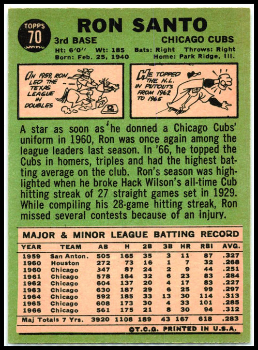 1967 Topps #70 Ron Santo Chicago Cubs