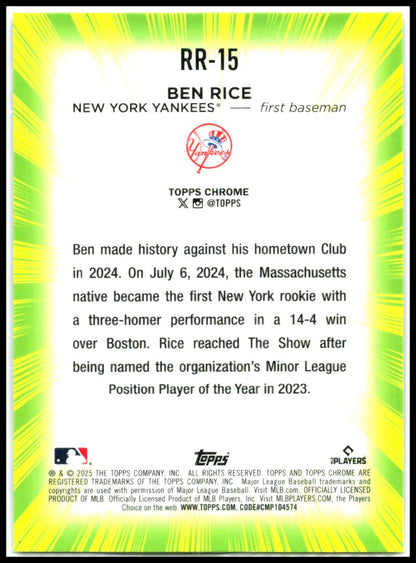 2025 Topps Chrome Radiating Rookies #RR-15 Ben Rice New York Yankees