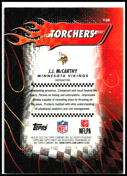 2025 Finest Torchers Refractor #T-24 J.J. McCarthy Minnesota Vikings