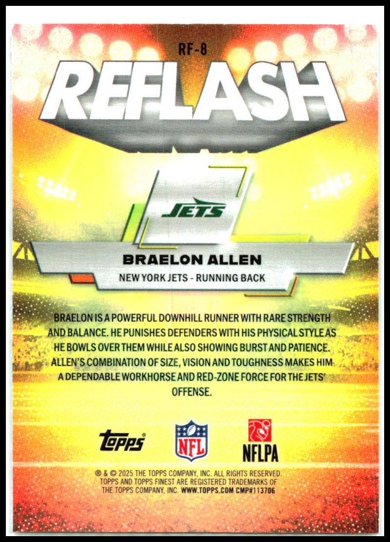 2025 Finest Reflash #RF-8 Braelon Allen New York Jets