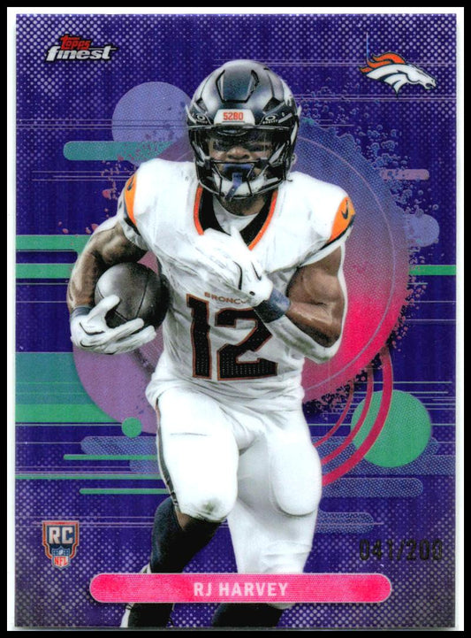 2025 Finest Purple Refractor #112 RJ Harvey Rookie #/200 Denver Broncos