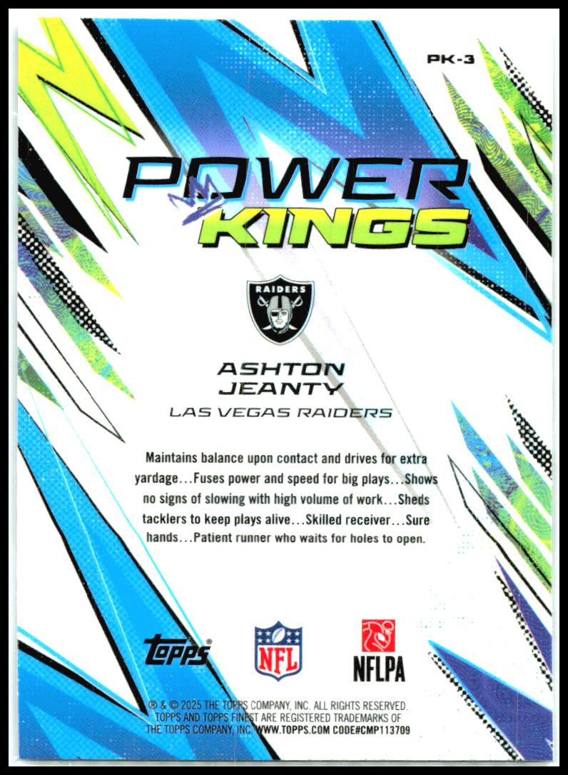 2025 Finest Power Kings #PK-3 Ashton Jeanty Las Vegas Raiders