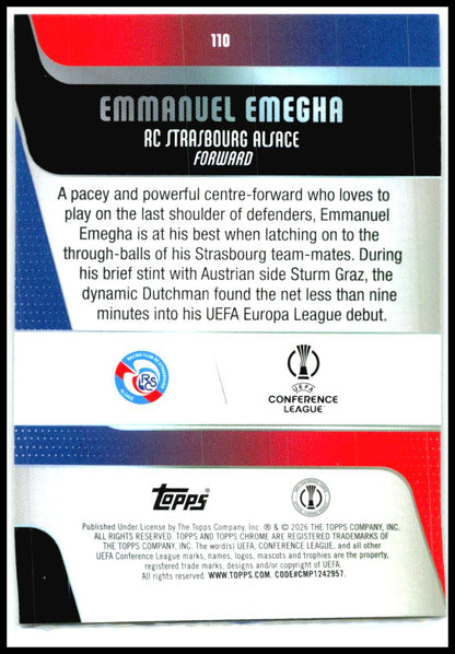 2025-26 Topps Chrome UEFA Club Prism Refractor #110 Emanuel Emegha RC Strasbourg