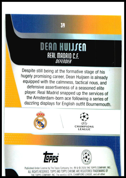 2025-26 Topps Chrome UEFA Club Prism #39 Dean Huijsen Real Madrid CF