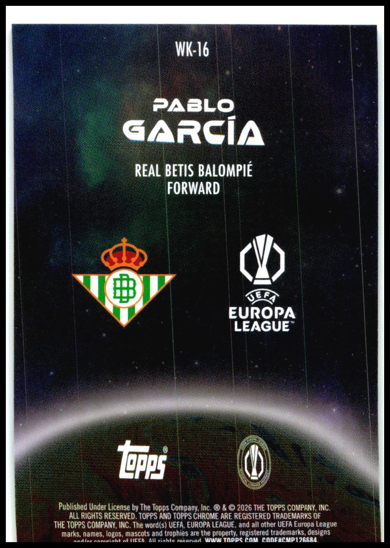 2025-26 Topps Chrome UEFA Club Wonderkids #WK-16 Pablo García Betis