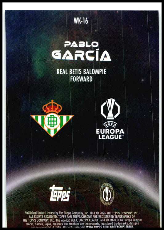 2025-26 Topps Chrome UEFA Club Wonderkids #WK-16 Pablo García Betis