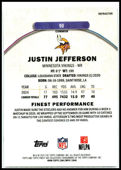 2026 Topps Finest refractor #90 Justin Jefferson Viking