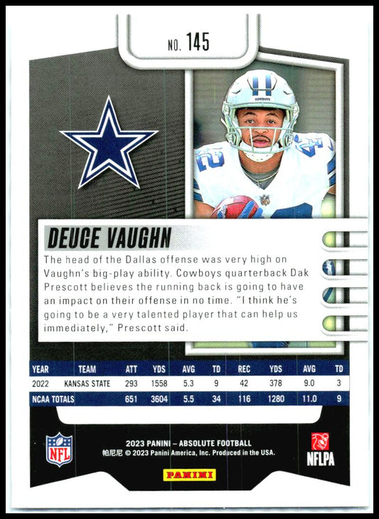 2023 Panini Absolute #145 Deuce Vaughn Dallas Cowboys